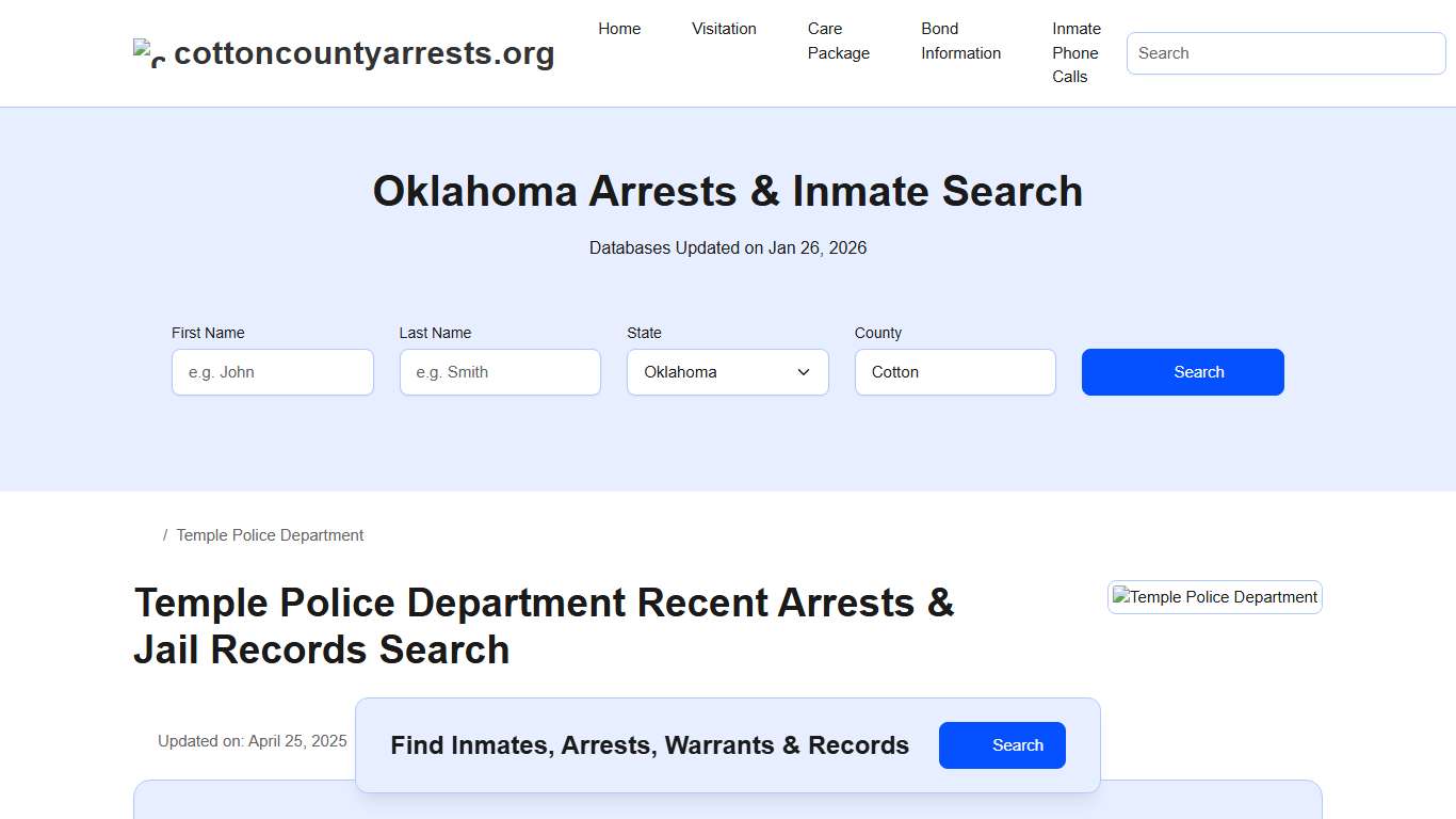 Temple Police Department, OK Arrests, Records, Jail Roster Lookup
